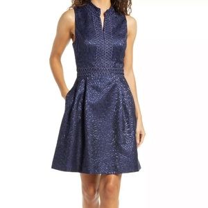 Lilly Pulitzer Franci High Collar Dress True Navy Lagoon Jacquard 8 NWT